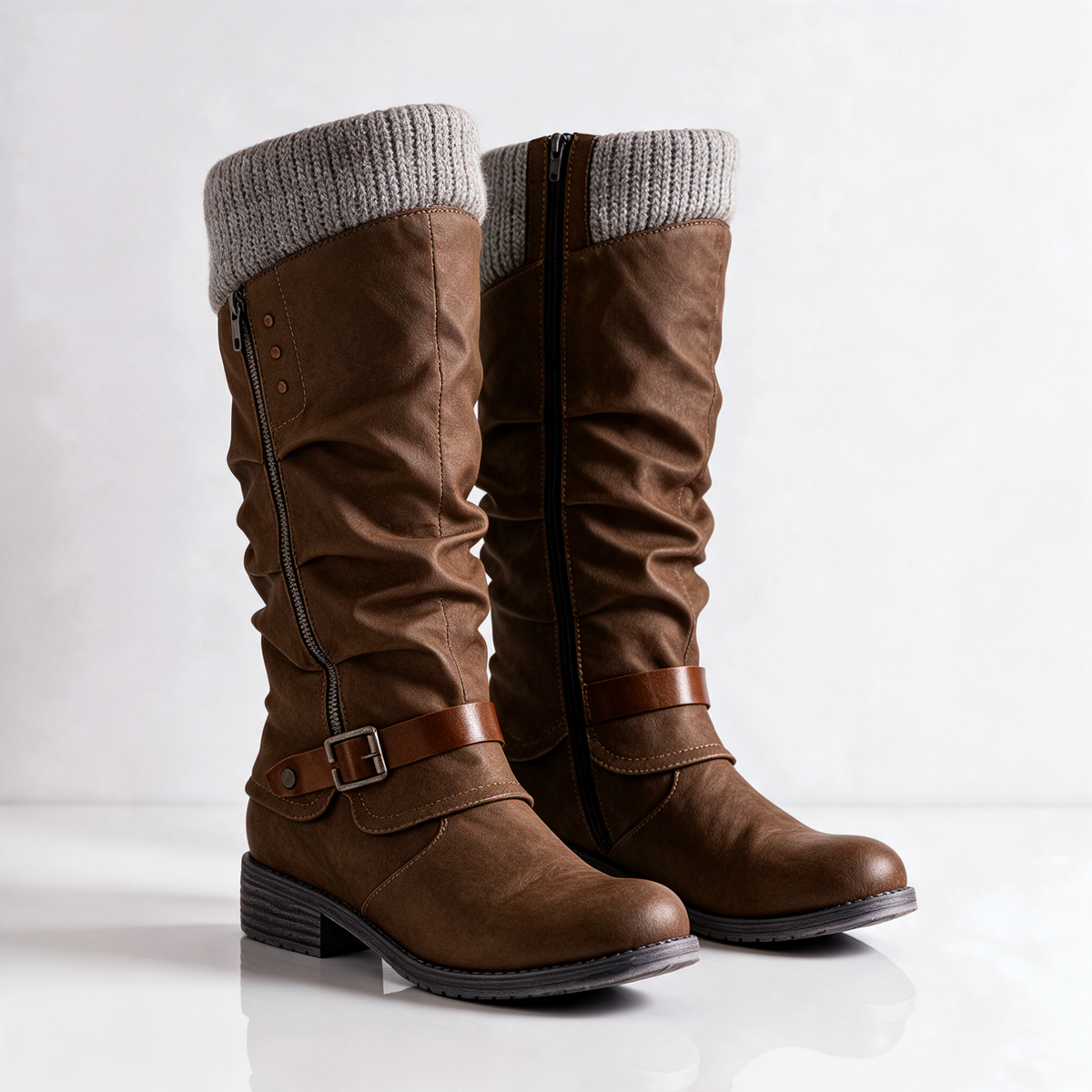 Elsie | Slouchy Mid-Calf Boots with Knit Cuff