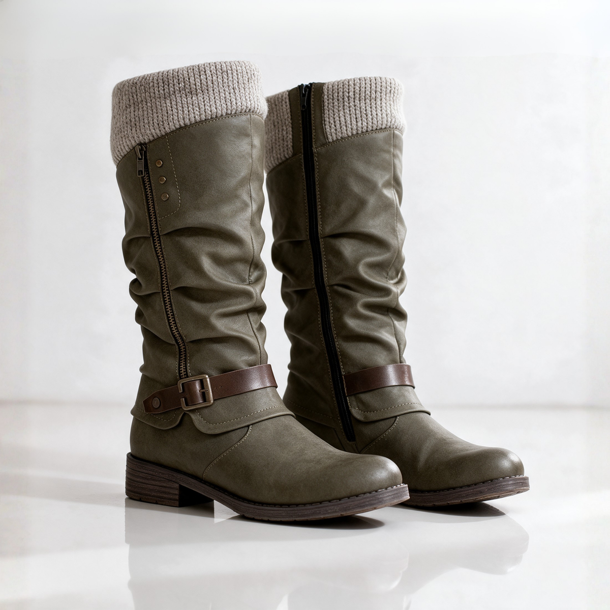 Elsie | Slouchy Mid-Calf Boots with Knit Cuff