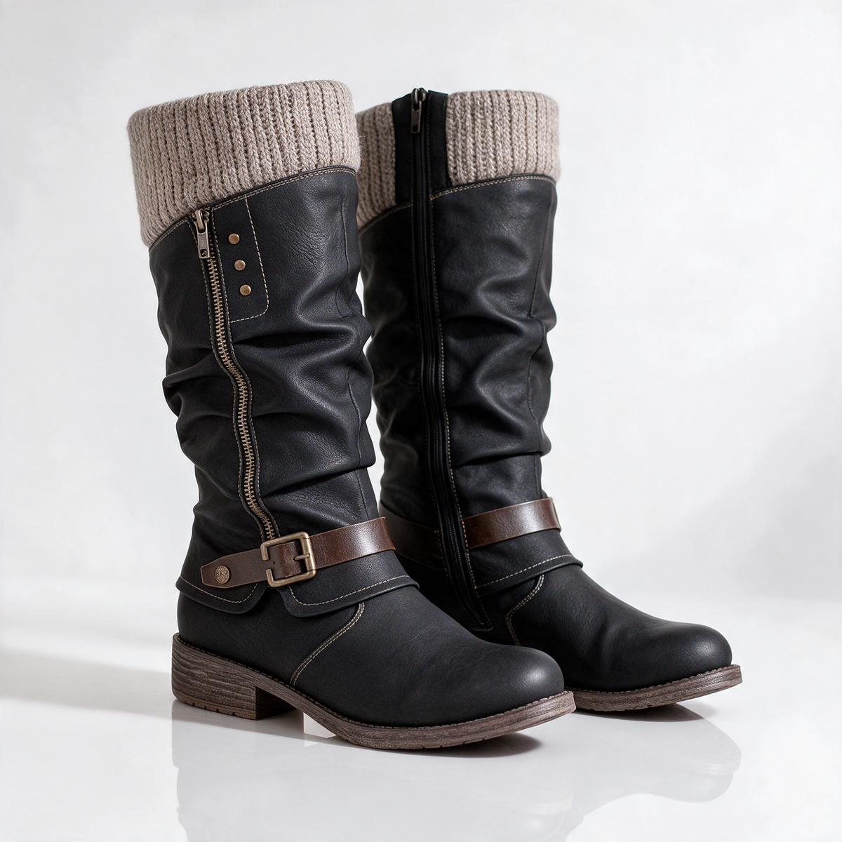 Elsie | Slouchy Mid-Calf Boots with Knit Cuff