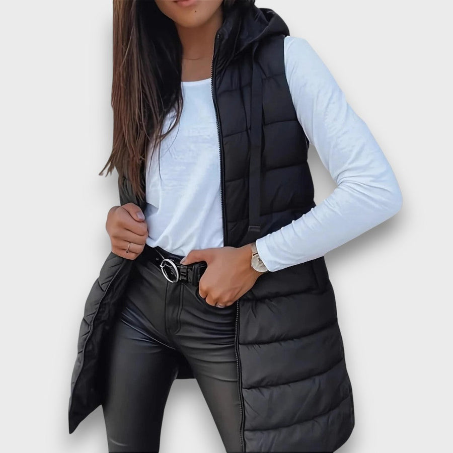 Kaira | Long Quilted Hooded Vest