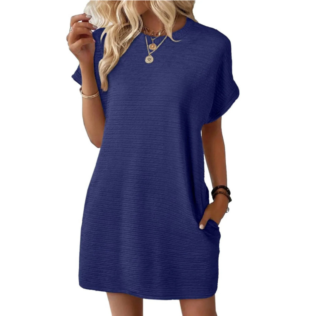 EVASHA™ – Casual Minimalist Round Neck Summer Dress