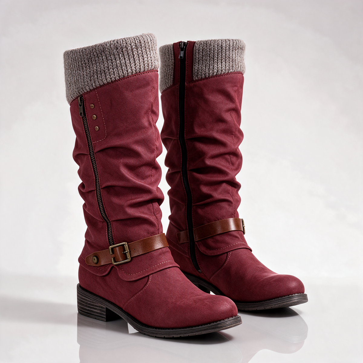 Elsie | Slouchy Mid-Calf Boots with Knit Cuff