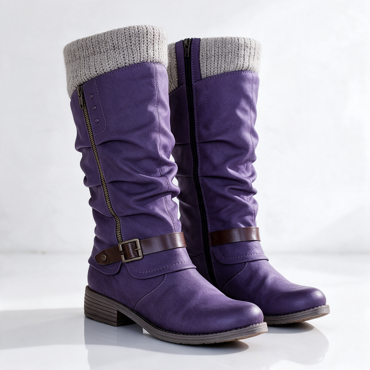 Elsie | Slouchy Mid-Calf Boots with Knit Cuff