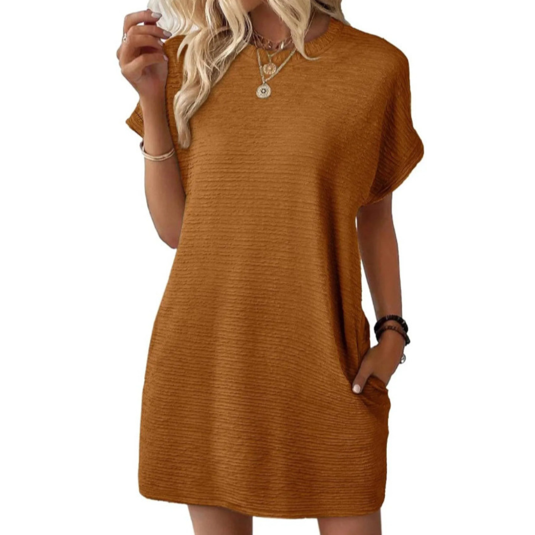 EVASHA™ – Casual Minimalist Round Neck Summer Dress