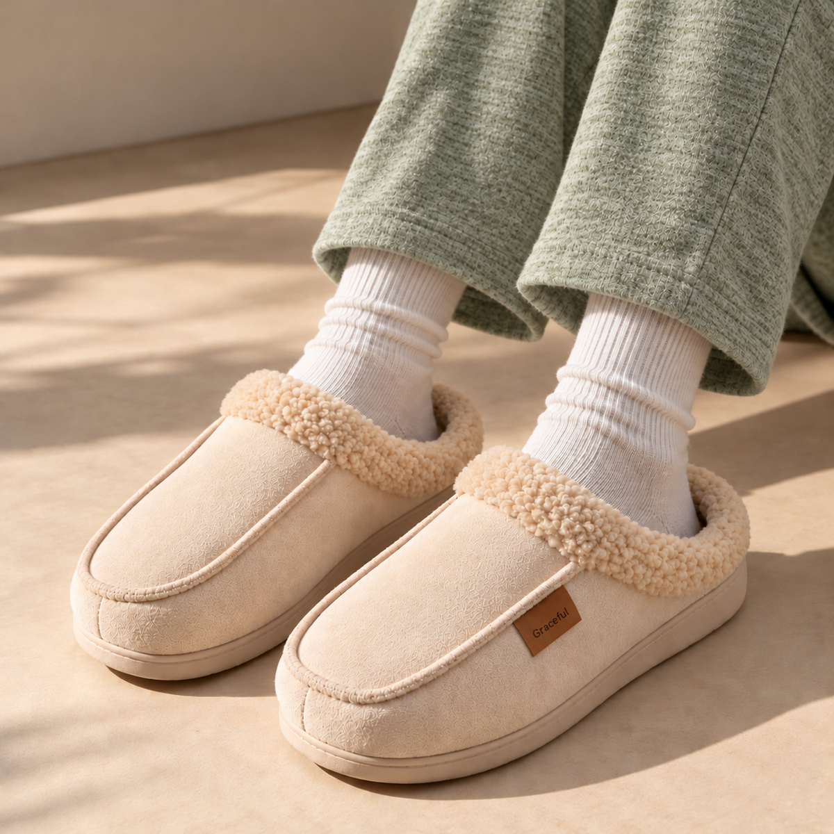 Aurora | Cozy Teddy-Collar Slippers