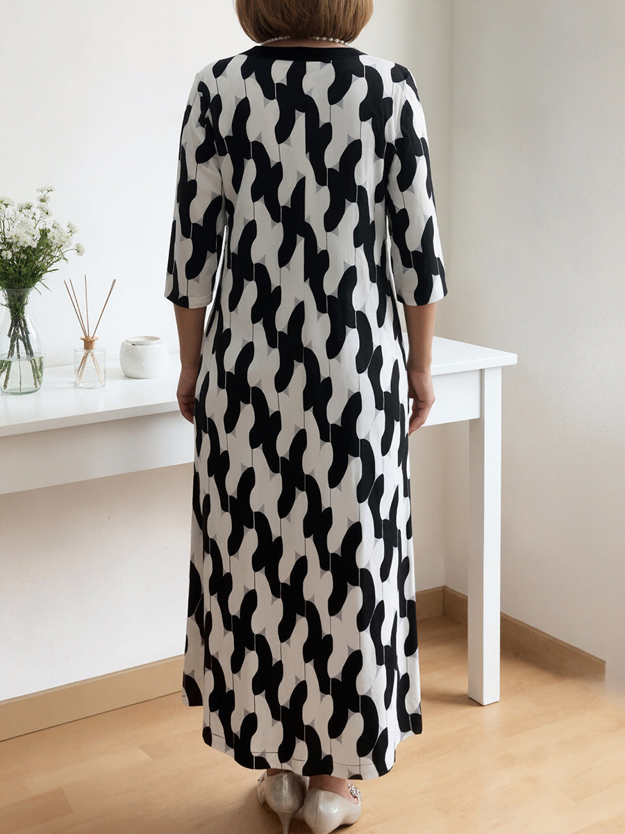 Joyce | Casual Chic Mid-Sleeve V-Neck Maxi Dress