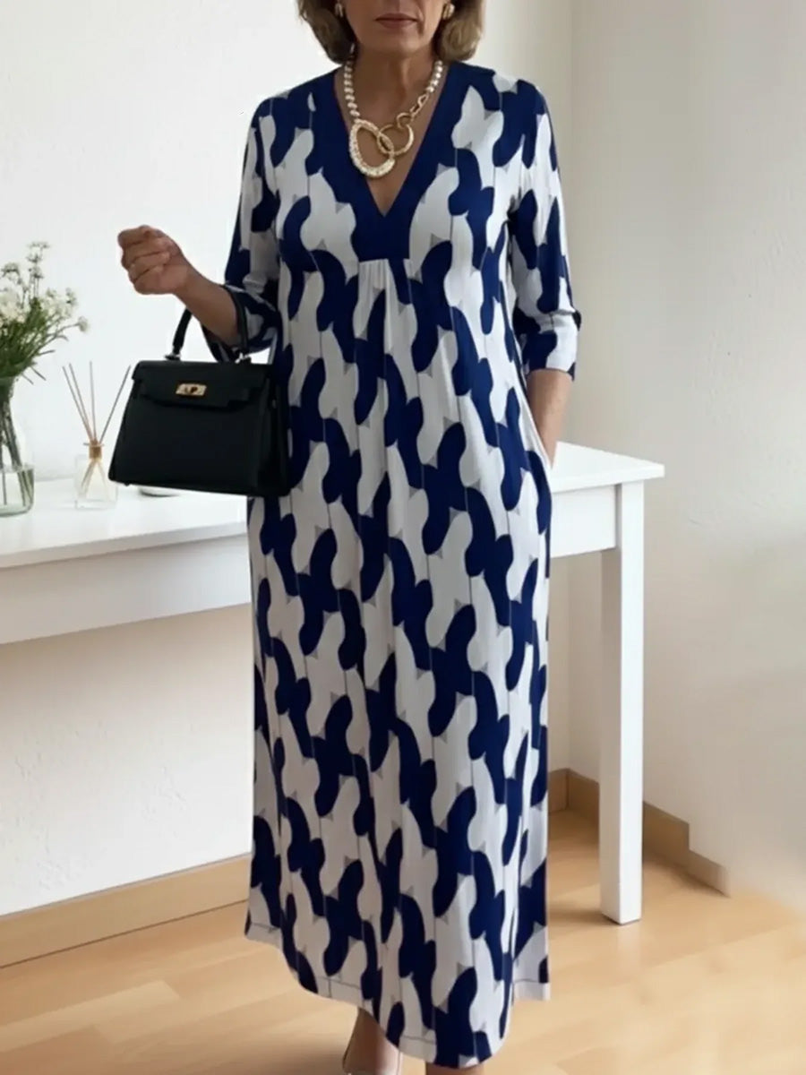 Joyce | Casual Chic Mid-Sleeve V-Neck Maxi Dress