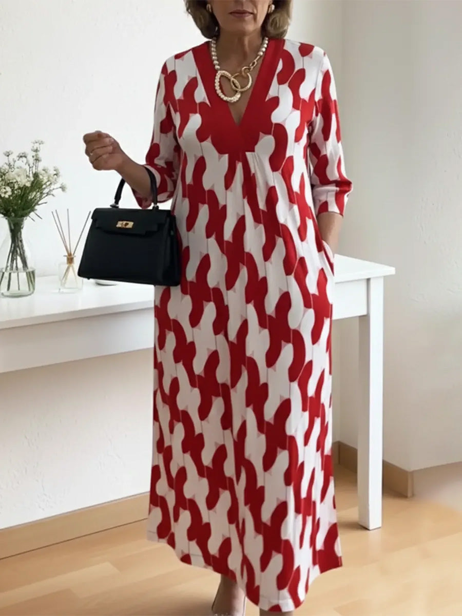 Joyce | Casual Chic Mid-Sleeve V-Neck Maxi Dress
