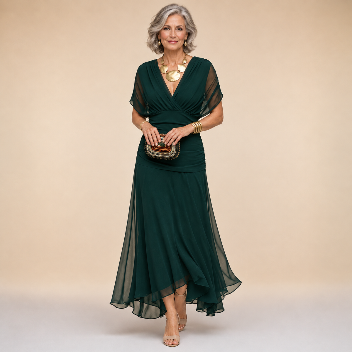 Emma | Draped V-Neck Evening Maxi Dress