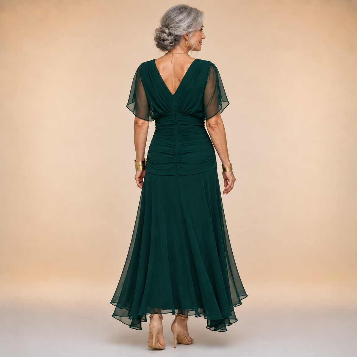 Emma | Draped V-Neck Evening Maxi Dress