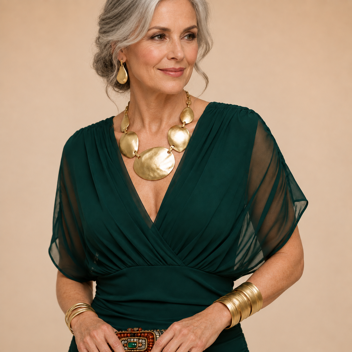 Emma | Draped V-Neck Evening Maxi Dress