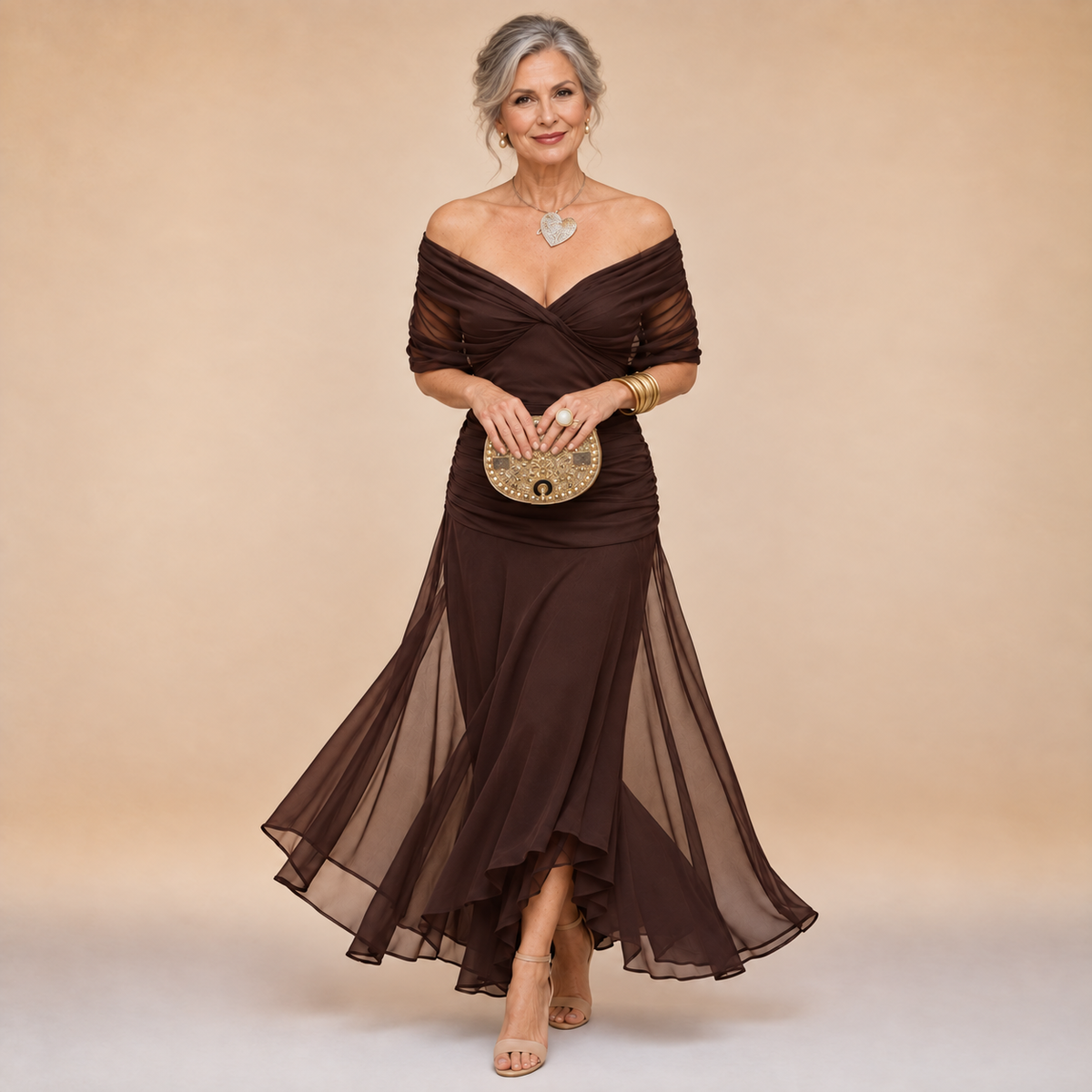 Emma | Draped V-Neck Evening Maxi Dress
