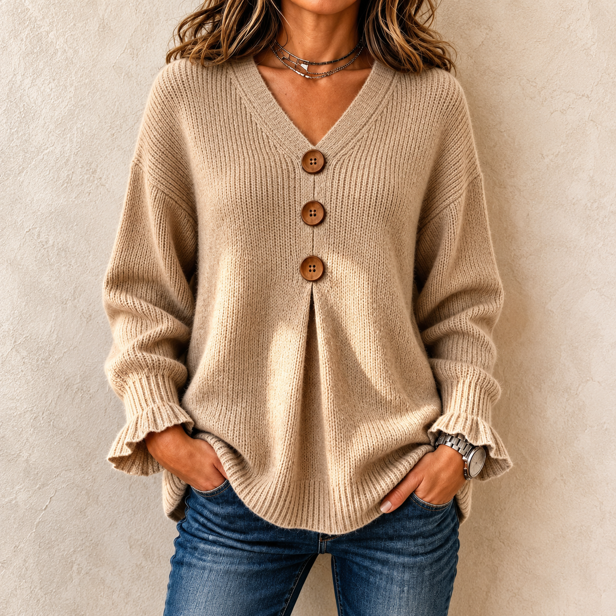 Everly | V-Neck Button Pullover Sweater