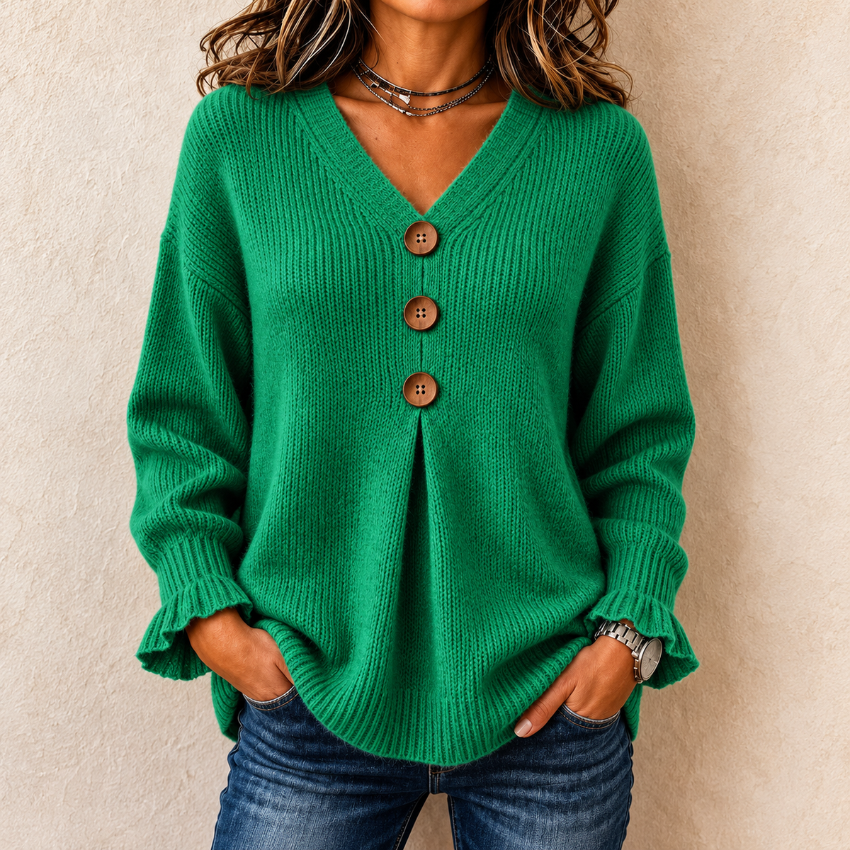 Everly | V-Neck Button Pullover Sweater