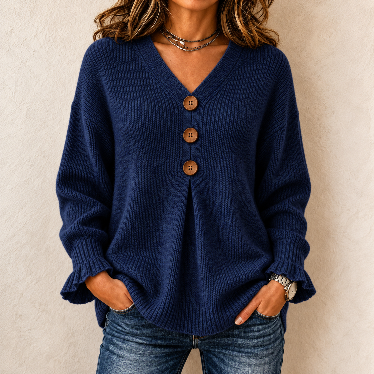 Everly | V-Neck Button Pullover Sweater