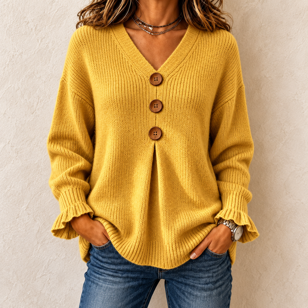 Everly | V-Neck Button Pullover Sweater