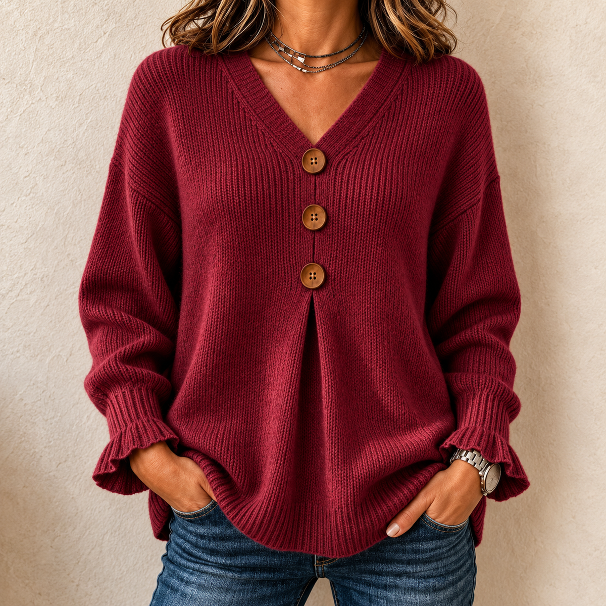 Everly | V-Neck Button Pullover Sweater