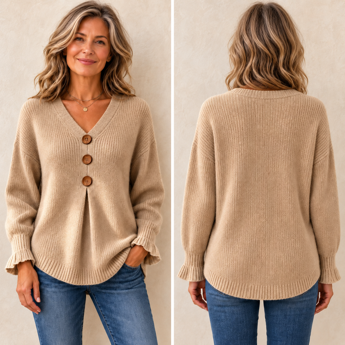 Everly | V-Neck Button Pullover Sweater