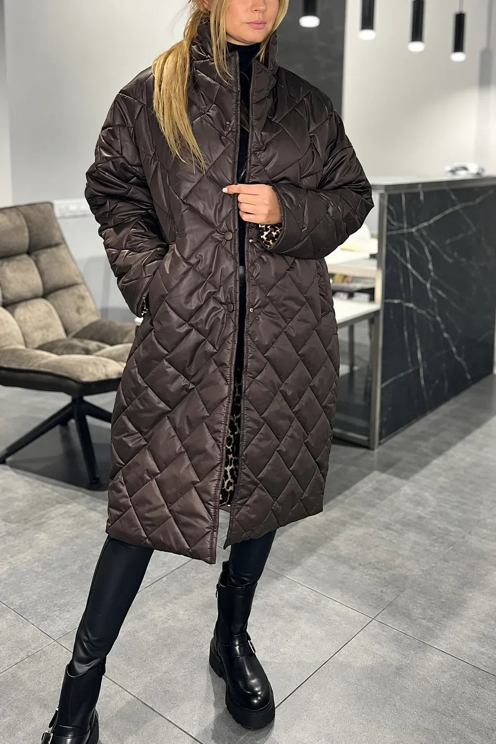 Andrée | Quilted Coat with Leopard Lining