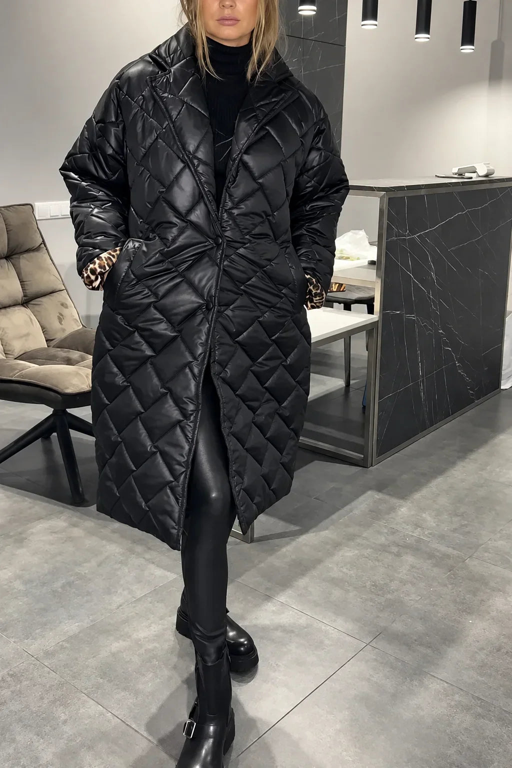 Andrée | Quilted Coat with Leopard Lining