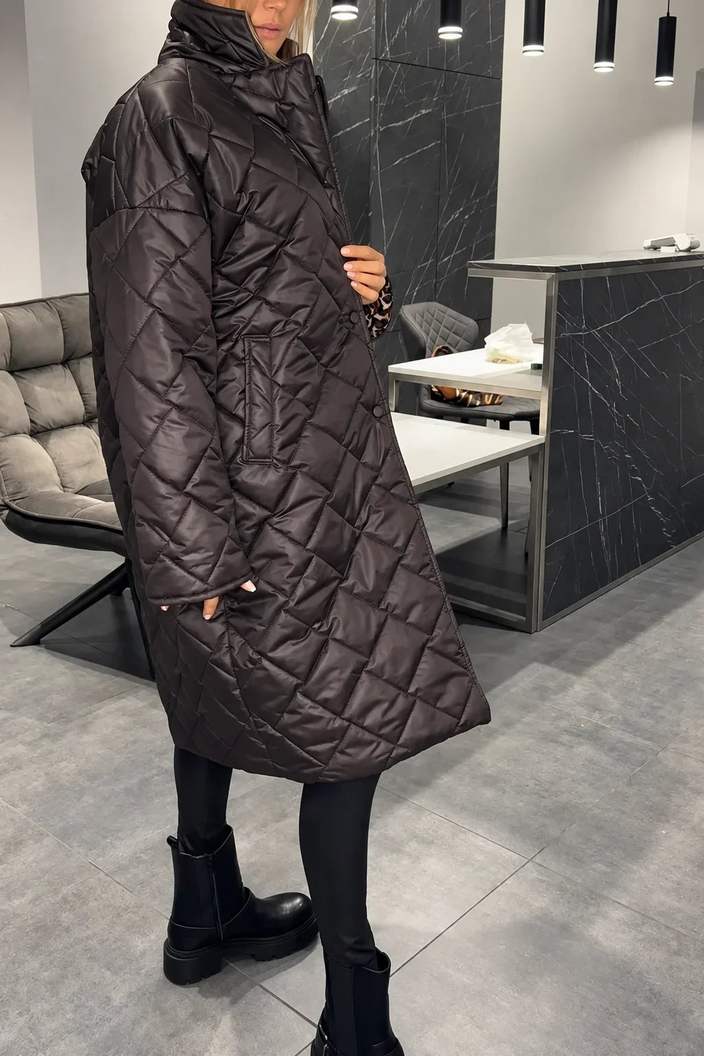 Andrée | Quilted Coat with Leopard Lining