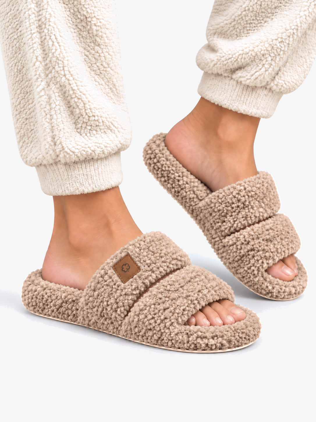 Nola | Two-Strap Teddy Slide Slippers