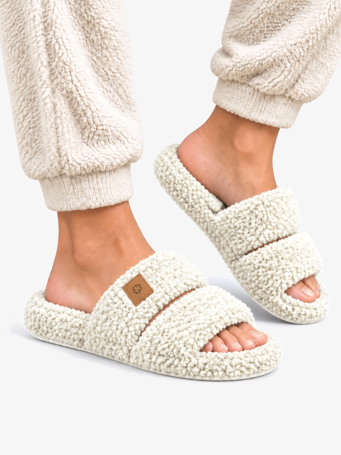 Nola | Two-Strap Teddy Slide Slippers