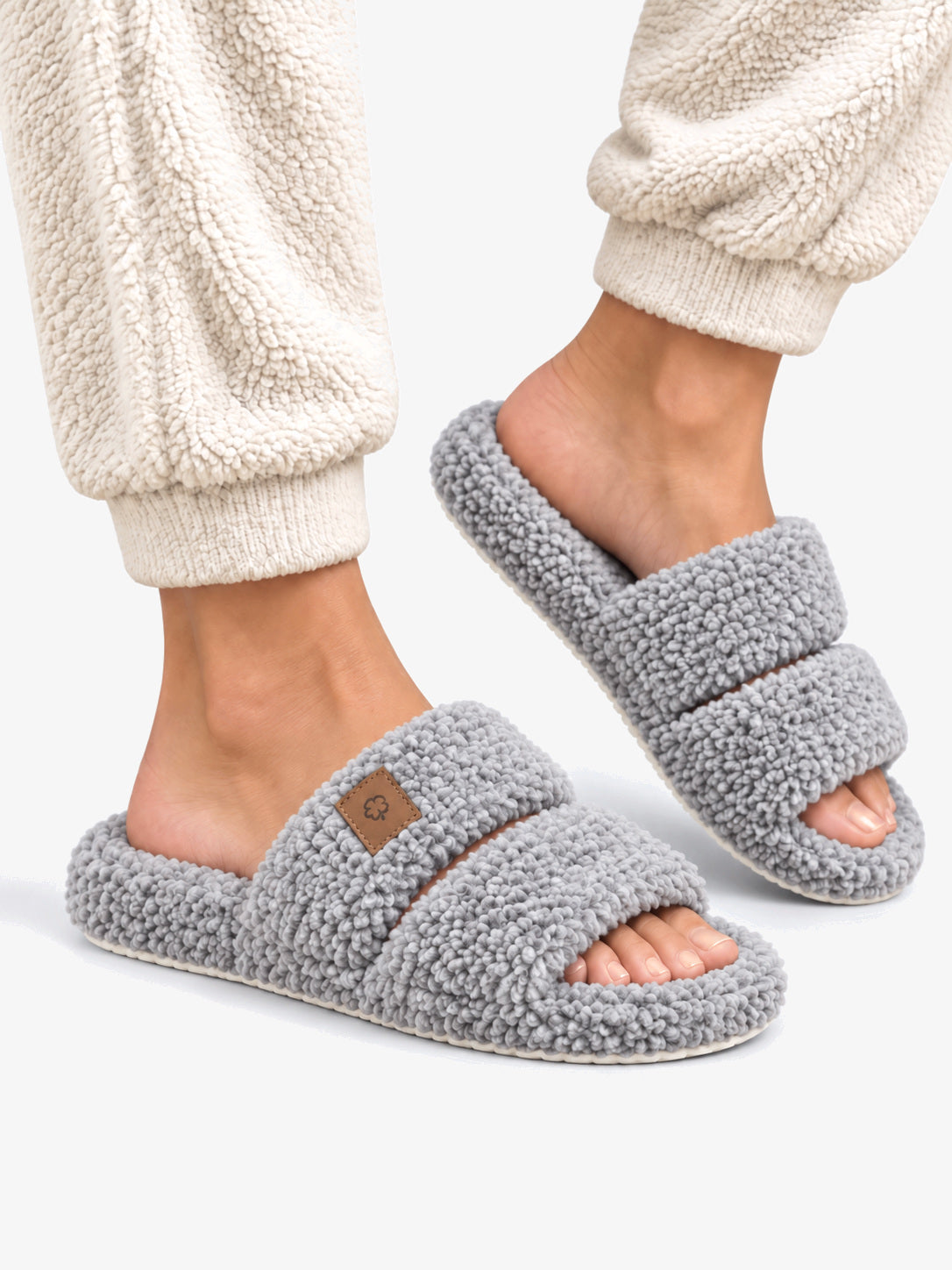 Nola | Two-Strap Teddy Slide Slippers